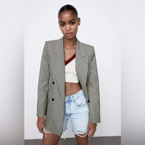 Zara Double Breasted Oversized Blazer in Micro Plaid Size S